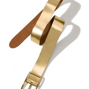 Boston Proper Gold Metallic Modern Classic Women's Genuine Leather Belt Large